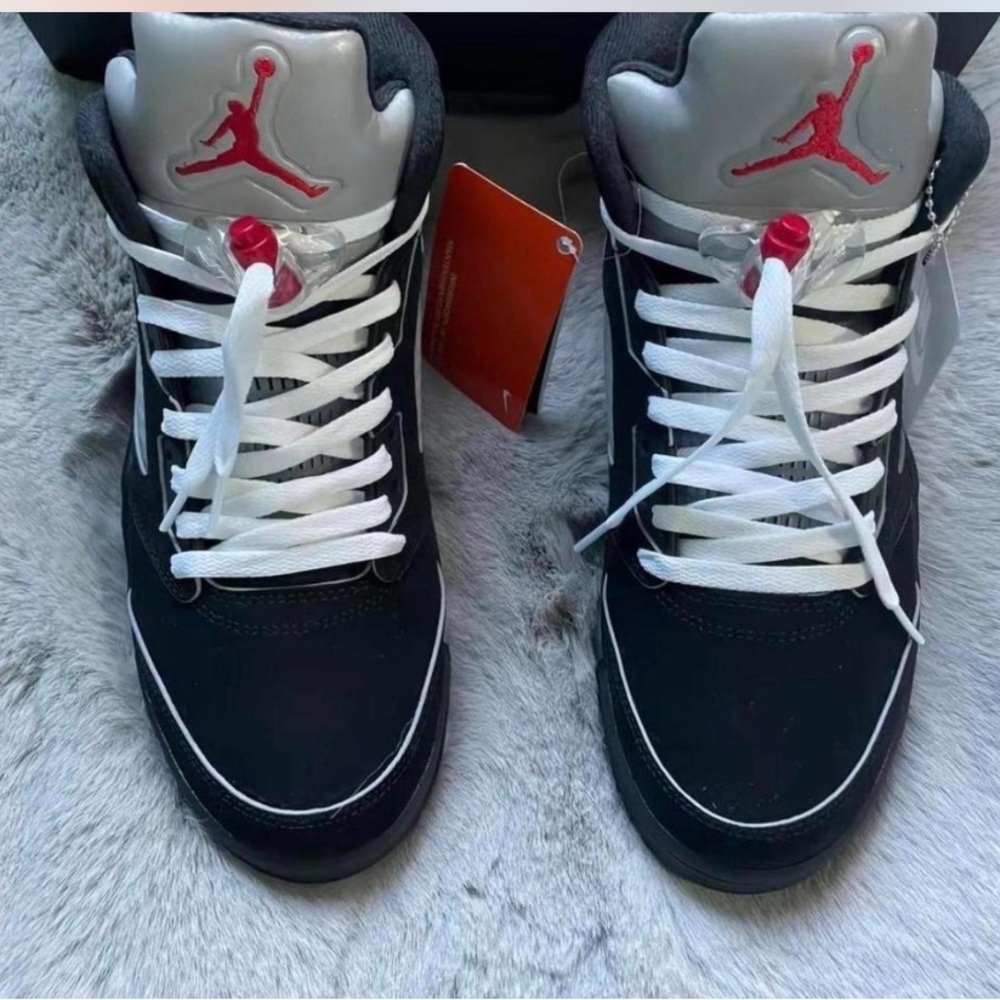 Jordan Men's Black and Gray Sneakers with Red Accents